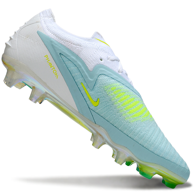 Phantom GX III Elite Low-Top with Double-Layer Waterproof Fish Silk Full Knit FG Soccer Shoes - White/Light Blue/Neon Yellow