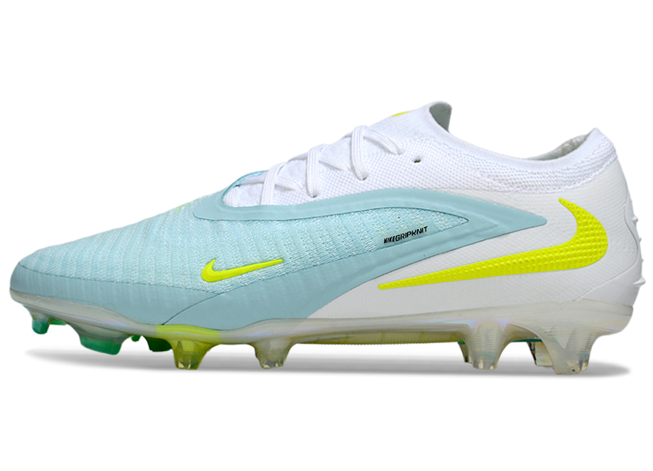 Phantom GX III Elite Low-Top with Double-Layer Waterproof Fish Silk Full Knit FG Soccer Shoes - White/Light Blue/Neon Yellow