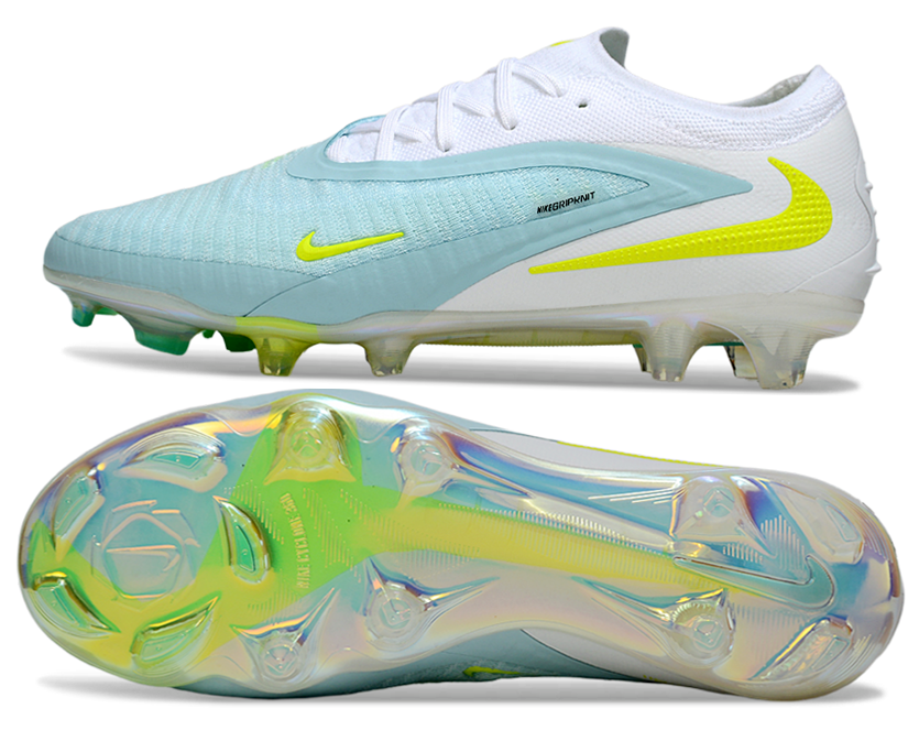 Phantom GX III Elite Low-Top with Double-Layer Waterproof Fish Silk Full Knit FG Soccer Shoes - White/Light Blue/Neon Yellow