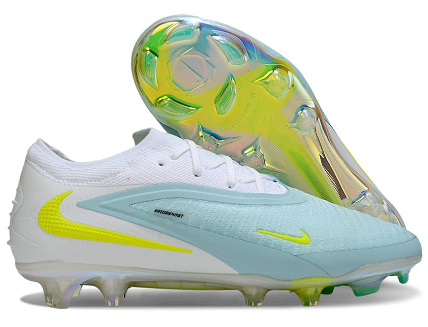 Phantom GX III Elite Low-Top with Double-Layer Waterproof Fish Silk Full Knit FG Soccer Shoes - White/Light Blue/Neon Yellow