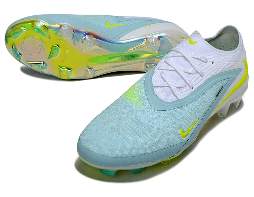 Phantom GX III Elite Low-Top with Double-Layer Waterproof Fish Silk Full Knit FG Soccer Shoes - White/Light Blue/Neon Yellow