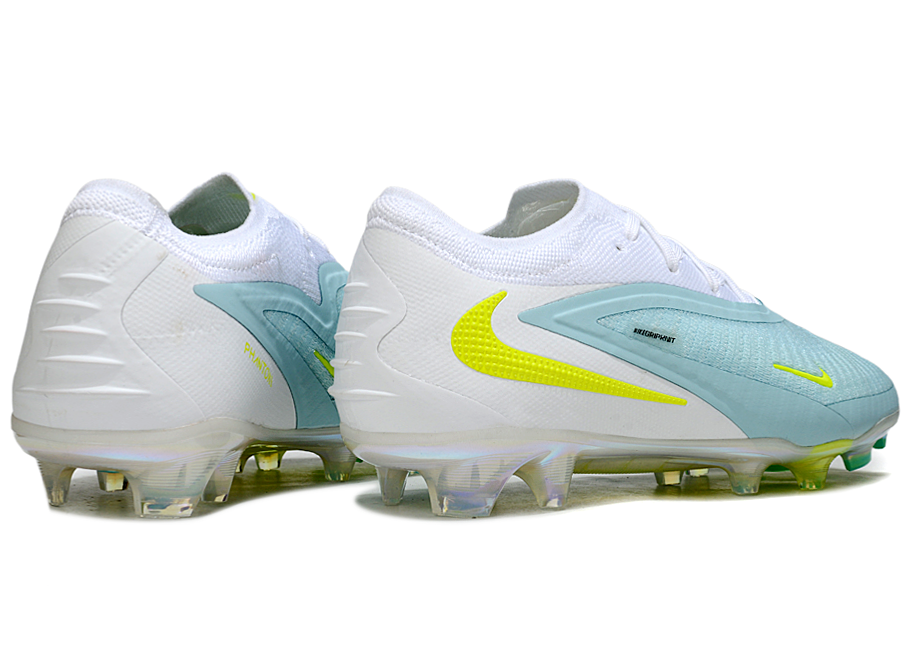 Phantom GX III Elite Low-Top with Double-Layer Waterproof Fish Silk Full Knit FG Soccer Shoes - White/Light Blue/Neon Yellow