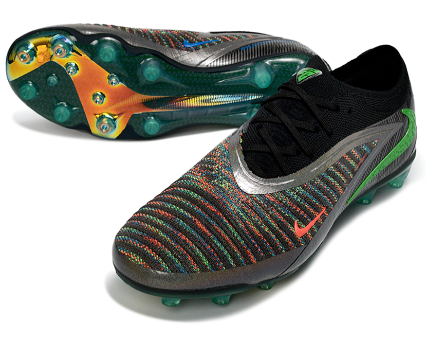 Phantom GX III Elite Low-Top with Double-Layer Waterproof Fishnet Full Knit AG Soccer Shoes - Black/Grey/Silver/Green