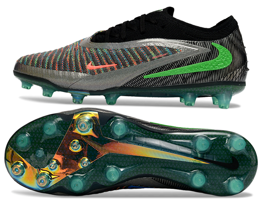 Phantom GX III Elite Low-Top with Double-Layer Waterproof Fishnet Full Knit AG Soccer Shoes - Black/Grey/Silver/Green