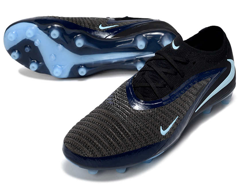 Phantom GX III Elite Low-Top with Double-Layer Waterproof Fishnet Full Knit AG Soccer Shoes - Black/Light Blue