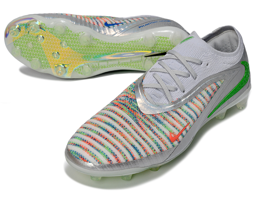 Phantom GX III Elite Low-Top with Double-Layer Waterproof Fishnet Full Knit AG Soccer Shoes - Silver/Multicolor