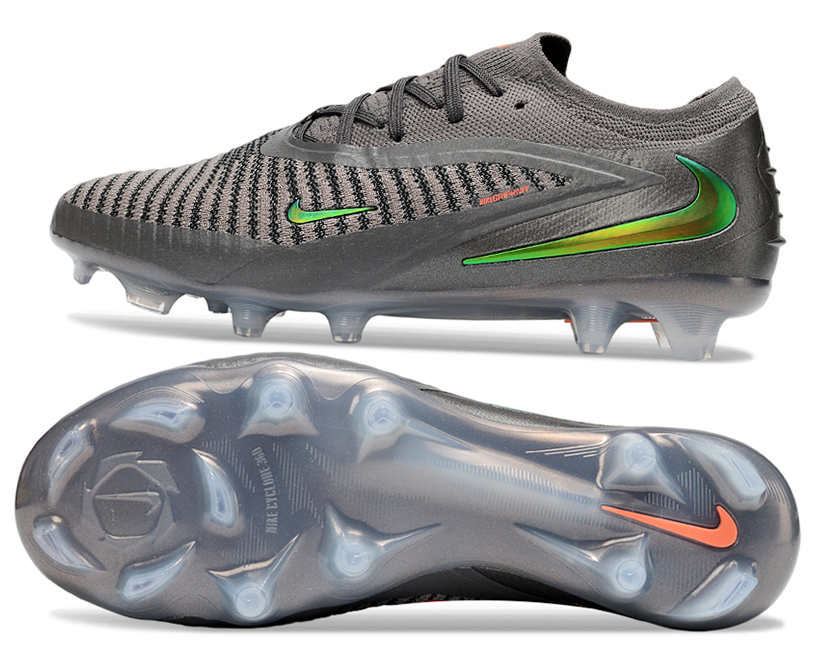 Phantom GX III Elite Low-Top with Laser-Plated Double-Layer Waterproof Fish Silk Knit FG Soccer Shoes - Grey/Black/Green