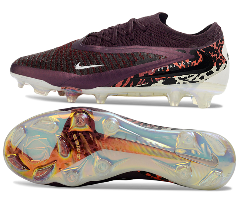 Phantom GX III Elite Low-Top with Powder Coated Double-Layer Waterproof Fish Silk All-Knit FG Soccer Shoes - Dark Red/White