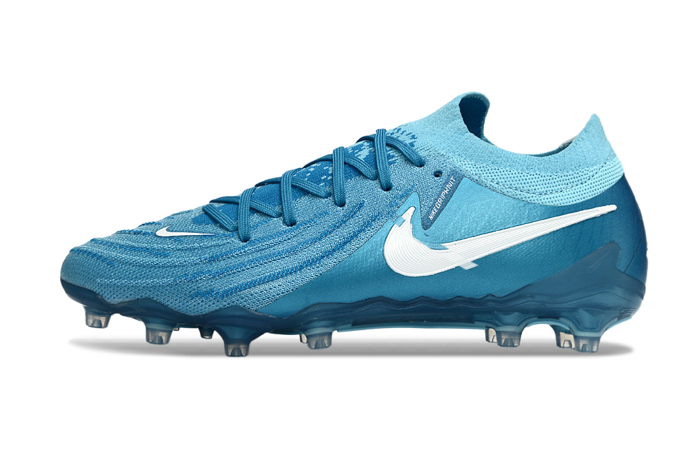 Phantom Luna Elite NU Low-Top Super A Men's Full Knit Waterproof AG Soccer Shoes - Blue Fury/White