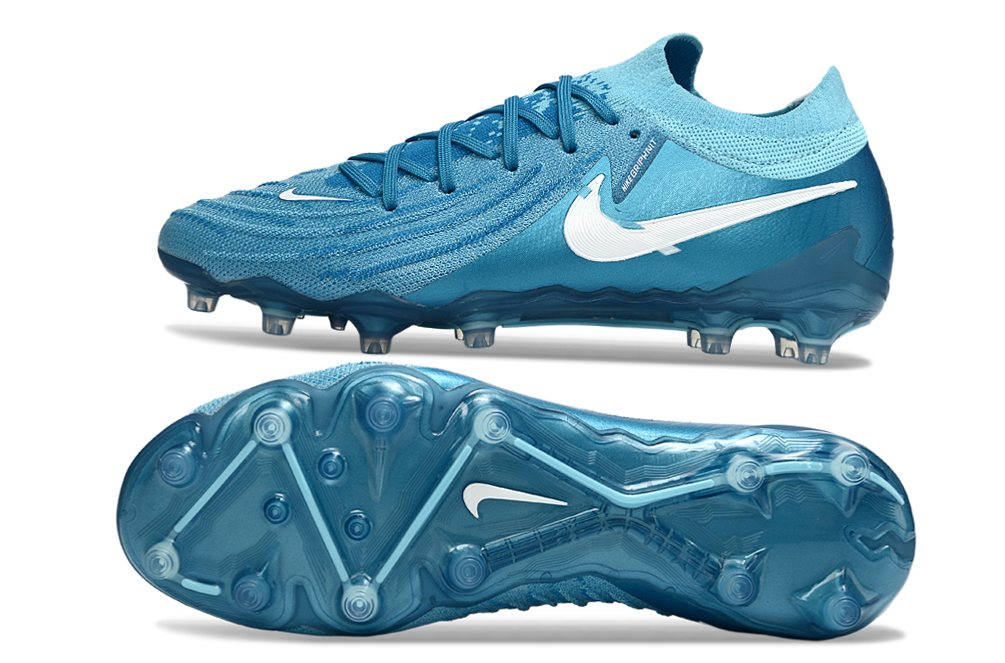 Phantom Luna Elite NU Low-Top Super A Men's Full Knit Waterproof AG Soccer Shoes - Blue Fury/White