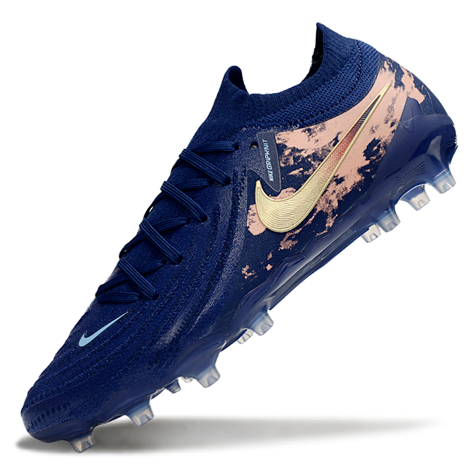 Phantom Luna Elite NU Low-Top Super A Men's Full Knit Waterproof AG Soccer Shoes - Navy Blue/Beige