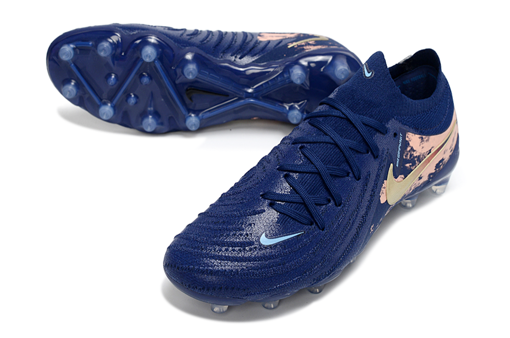Phantom Luna Elite NU Low-Top Super A Men's Full Knit Waterproof AG Soccer Shoes - Navy Blue/Beige