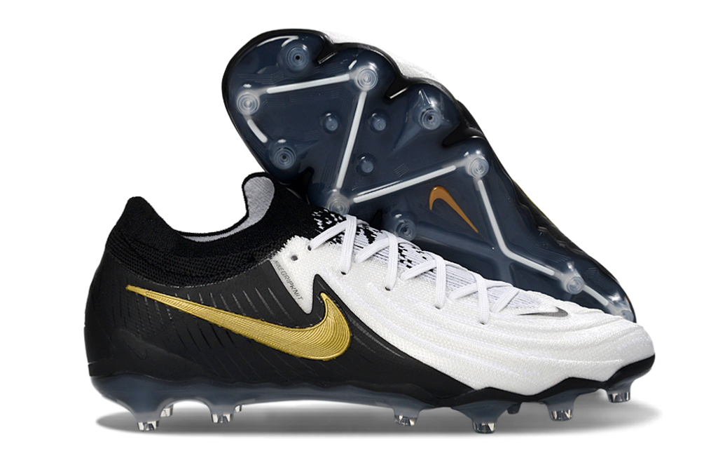 Phantom Luna Elite NU Low-Top Super A Men's Full Knit Waterproof AG Soccer Shoes - White/Black/Gold