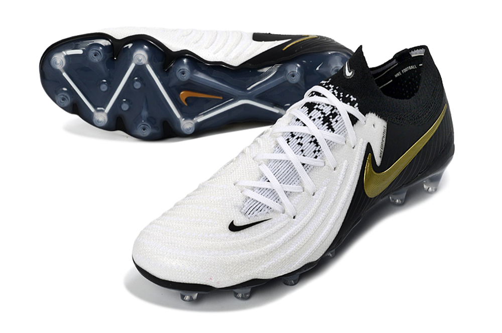 Phantom Luna Elite NU Low-Top Super A Men's Full Knit Waterproof AG Soccer Shoes - White/Black/Gold