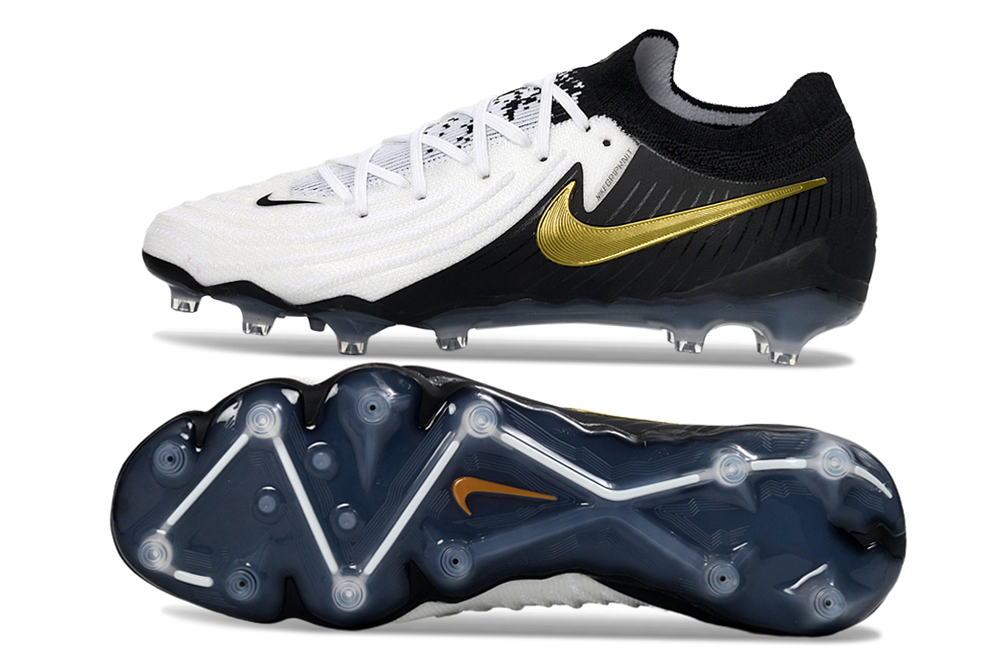 Phantom Luna Elite NU Low-Top Super A Men's Full Knit Waterproof AG Soccer Shoes - White/Black/Gold
