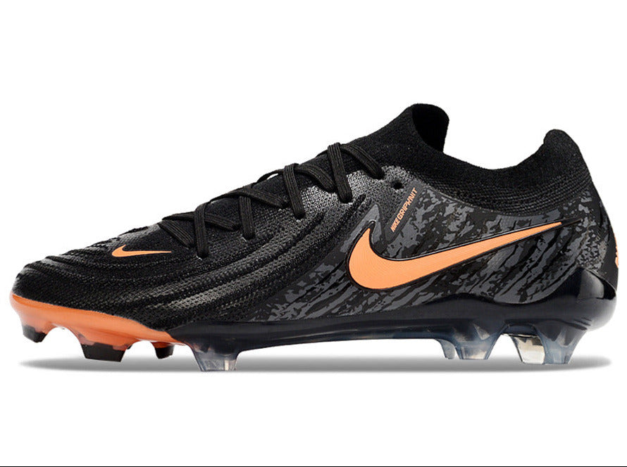 Phantom Luna Elite NU Low-top Super A Men's Full Knit Waterproof FG Soccer Shoes - Black/Orange