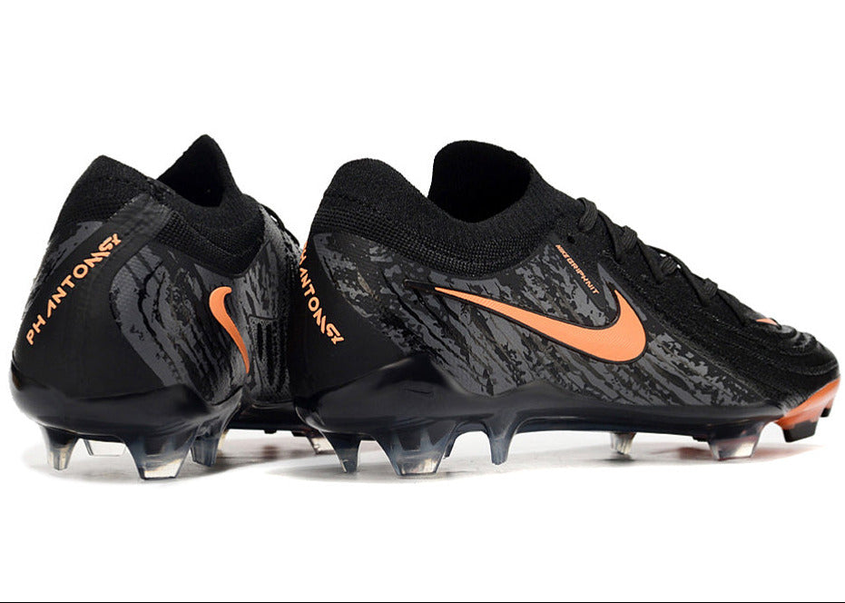 Phantom Luna Elite NU Low-top Super A Men's Full Knit Waterproof FG Soccer Shoes - Black/Orange