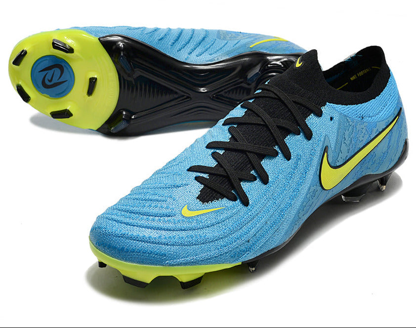 Phantom Luna Elite NU Low-top Super A Men's Full Knit Waterproof FG Soccer Shoes - Blue/Neon Yellow/Black