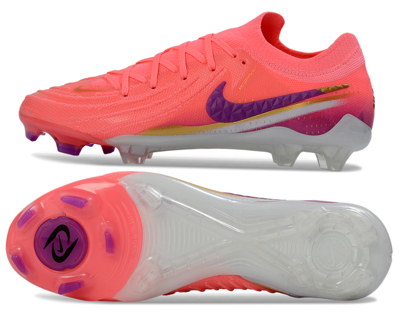 Phantom Luna Elite NU Low-top Super A Men's Full Knit Waterproof FG Soccer Shoes - Crimson Tint/Pink Blast/Purple