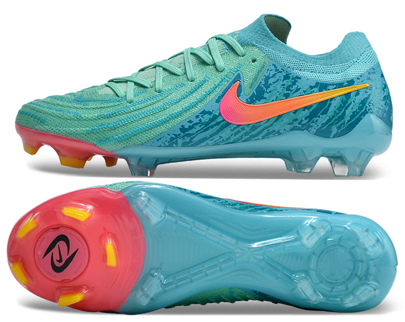 Phantom Luna Elite NU Low-top Super A Men's Full Knit Waterproof FG Soccer Shoes - Green/Blue/Pink