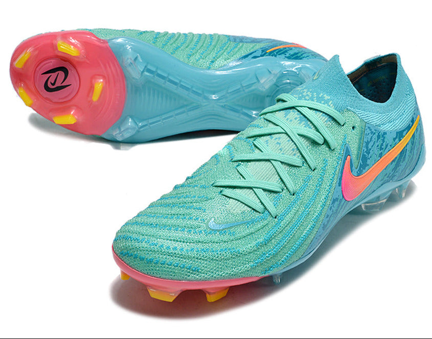 Phantom Luna Elite NU Low-top Super A Men's Full Knit Waterproof FG Soccer Shoes - Green/Blue/Pink