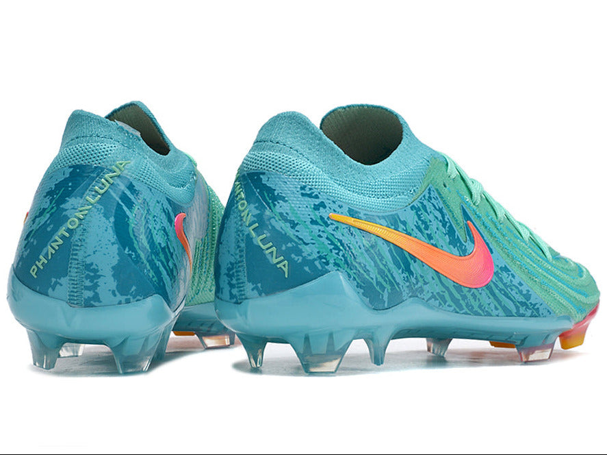 Phantom Luna Elite NU Low-top Super A Men's Full Knit Waterproof FG Soccer Shoes - Green/Blue/Pink