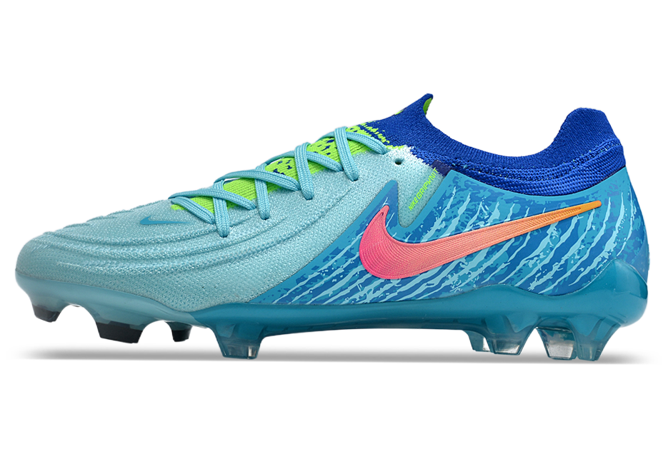 Phantom Luna Elite NU Low-top Super A Men's Full Knit Waterproof FG Soccer Shoes - Green Glow/Blue/Pink