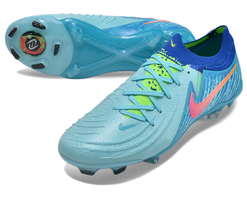 Phantom Luna Elite NU Low-top Super A Men's Full Knit Waterproof FG Soccer Shoes - Green Glow/Blue/Pink