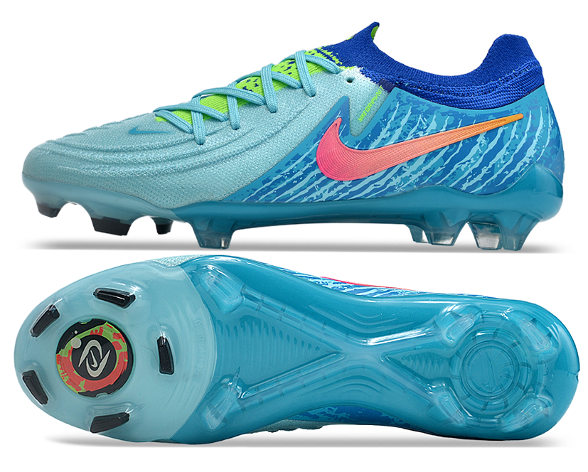 Phantom Luna Elite NU Low-top Super A Men's Full Knit Waterproof FG Soccer Shoes - Green Glow/Blue/Pink