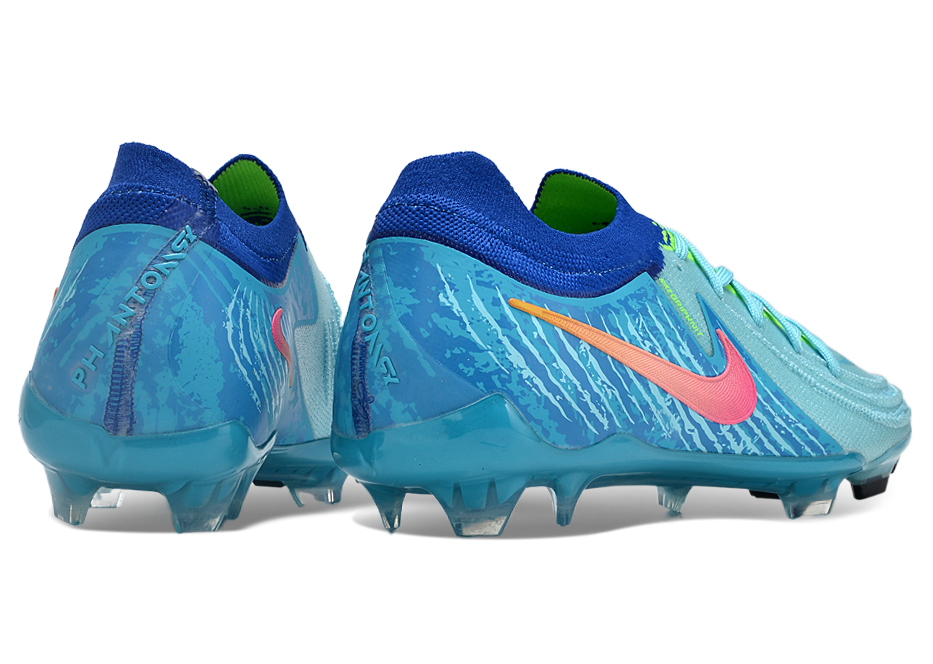 Phantom Luna Elite NU Low-top Super A Men's Full Knit Waterproof FG Soccer Shoes - Green Glow/Blue/Pink