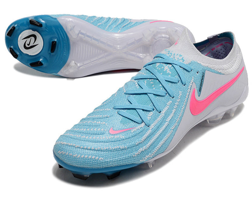 Phantom Luna Elite NU Low-top Super A Men's Full Knit Waterproof FG Soccer Shoes - Sky Blue/White/Red