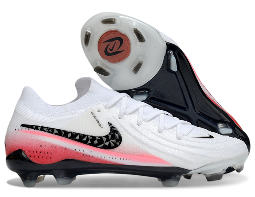 Phantom Luna Elite NU Low-top Super A Men's Full Knit Waterproof FG Soccer Shoes - White/Black/Crimson Red