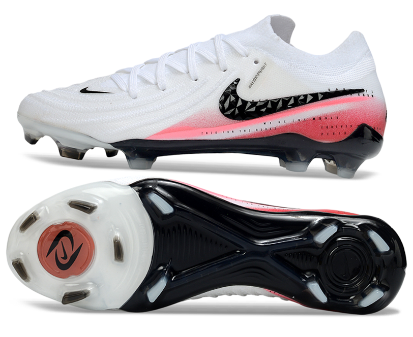Phantom Luna Elite NU Low-top Super A Men's Full Knit Waterproof FG Soccer Shoes - White/Black/Crimson Red