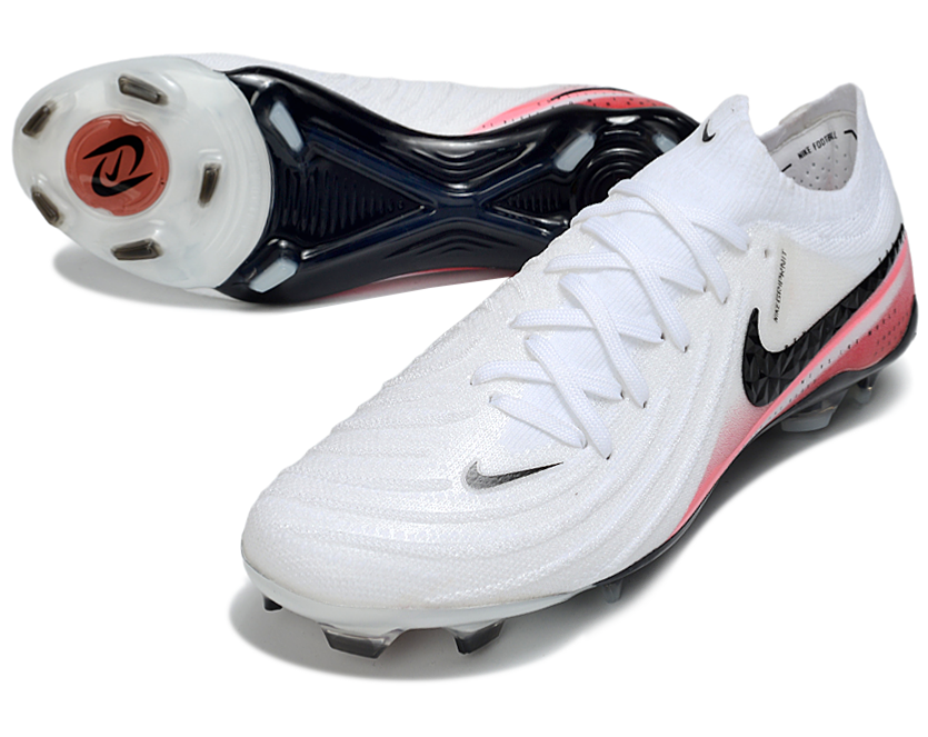 Phantom Luna Elite NU Low-top Super A Men's Full Knit Waterproof FG Soccer Shoes - White/Black/Crimson Red