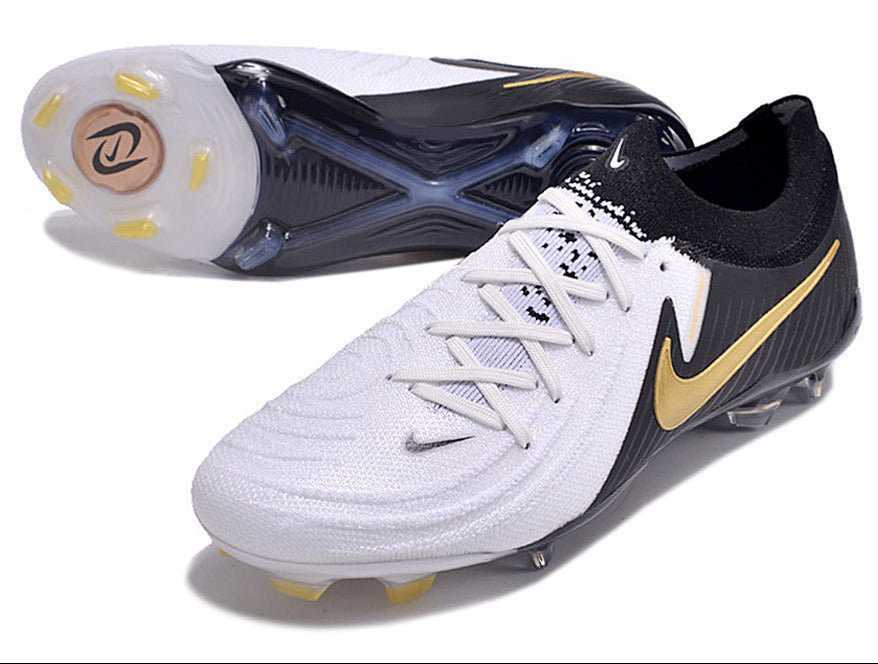 Phantom Luna Elite NU Low-top Super A Men's Full Knit Waterproof FG Soccer Shoes - White/Black/Gold