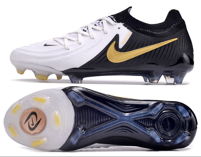 Phantom Luna Elite NU Low-top Super A Men's Full Knit Waterproof FG Soccer Shoes - White/Black/Gold