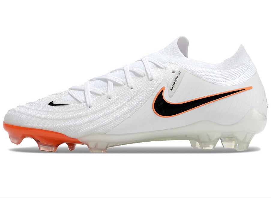 Phantom Luna Elite NU Low-top Super A Men's Full Knit Waterproof FG Soccer Shoes - White/Black/Orange