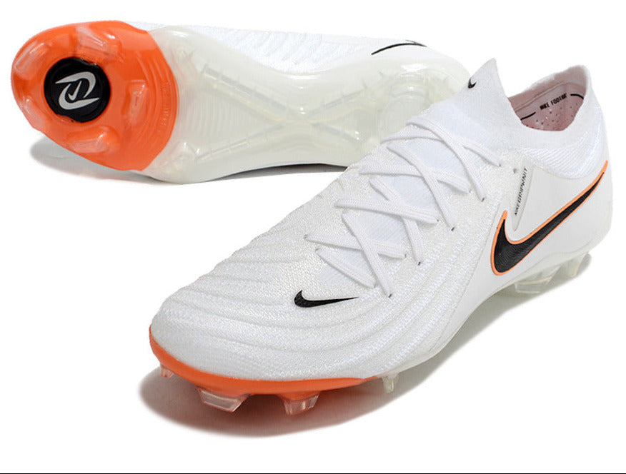 Phantom Luna Elite NU Low-top Super A Men's Full Knit Waterproof FG Soccer Shoes - White/Black/Orange