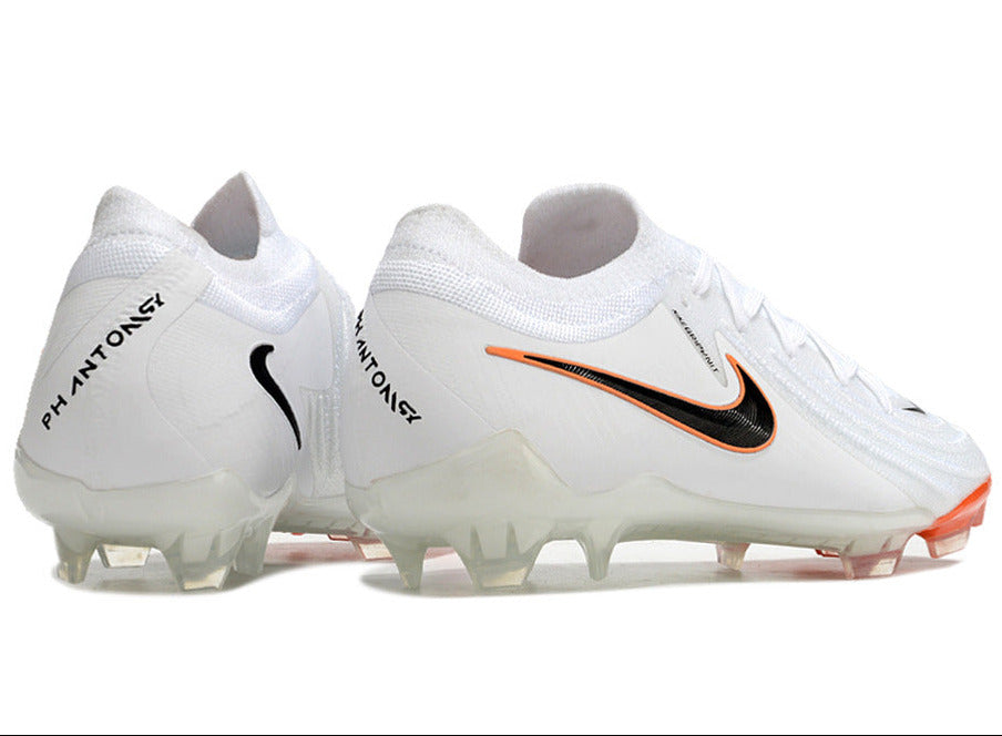 Phantom Luna Elite NU Low-top Super A Men's Full Knit Waterproof FG Soccer Shoes - White/Black/Orange