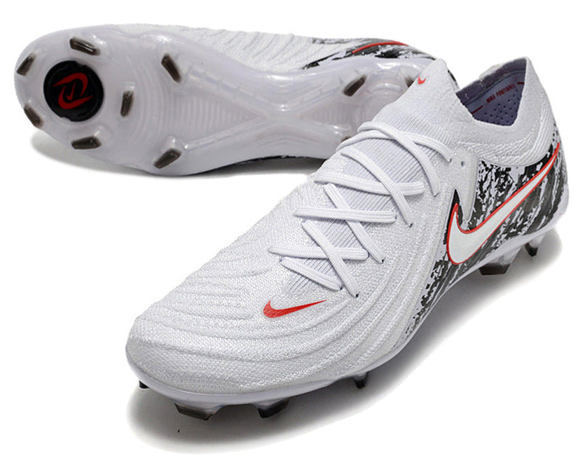 Phantom Luna Elite NU Low-top Super A Men's Full Knit Waterproof FG Soccer Shoes - White/Black/Red