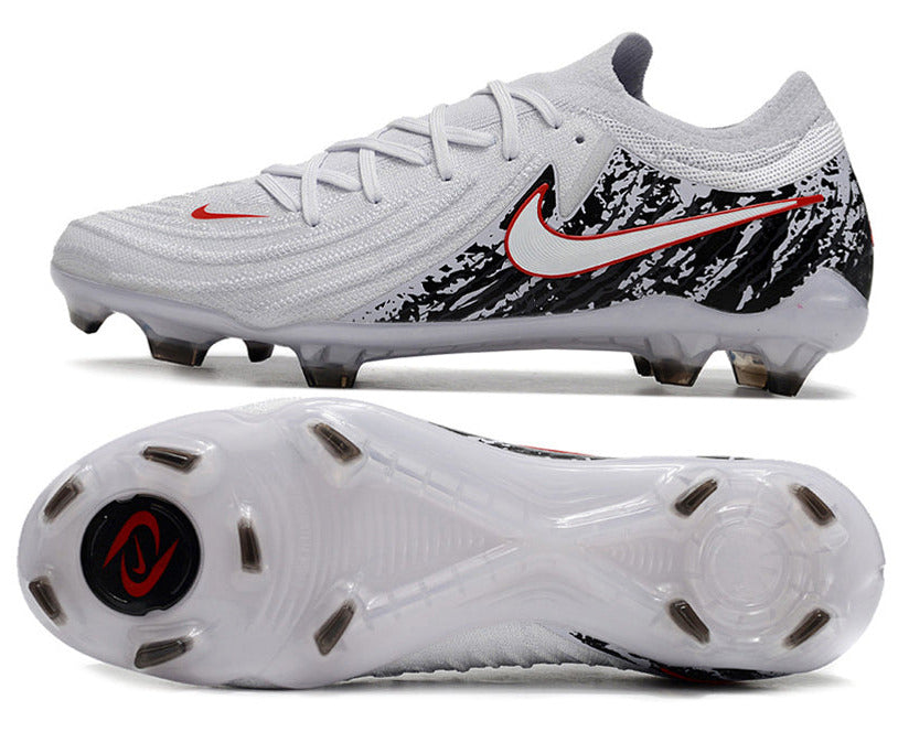 Phantom Luna Elite NU Low-top Super A Men's Full Knit Waterproof FG Soccer Shoes - White/Black/Red