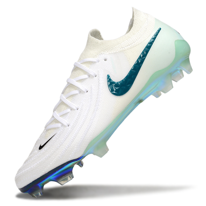 Phantom Luna Elite NU Low-top Super A Men's Full Knit Waterproof FG Soccer Shoes - White/Blue/Green