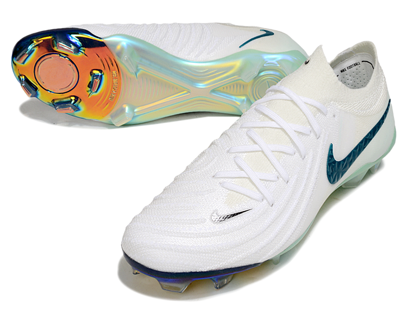 Phantom Luna Elite NU Low-top Super A Men's Full Knit Waterproof FG Soccer Shoes - White/Blue/Green