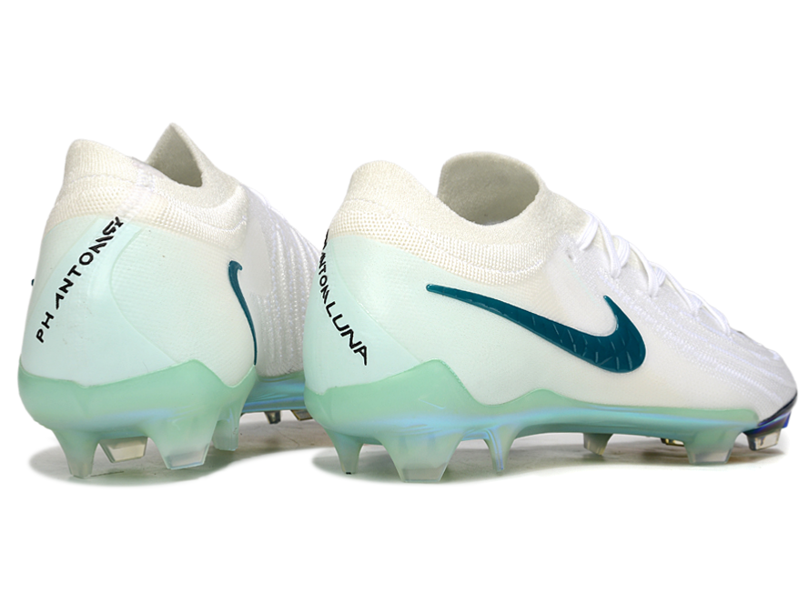 Phantom Luna Elite NU Low-top Super A Men's Full Knit Waterproof FG Soccer Shoes - White/Blue/Green