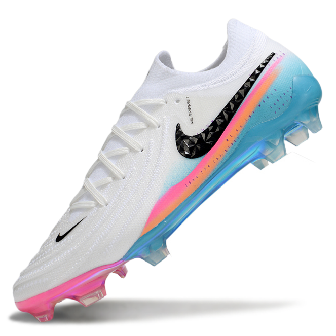 Phantom Luna Elite NU Low-top Super A Men's Full Knit Waterproof FG Soccer Shoes - White/Blue/Red/Black