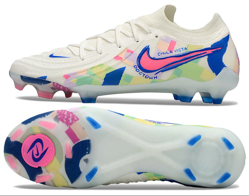 Phantom Luna Elite NU Low-top Super A Men's Full Knit Waterproof FG Soccer Shoes - White/Blue/Red/Yellow