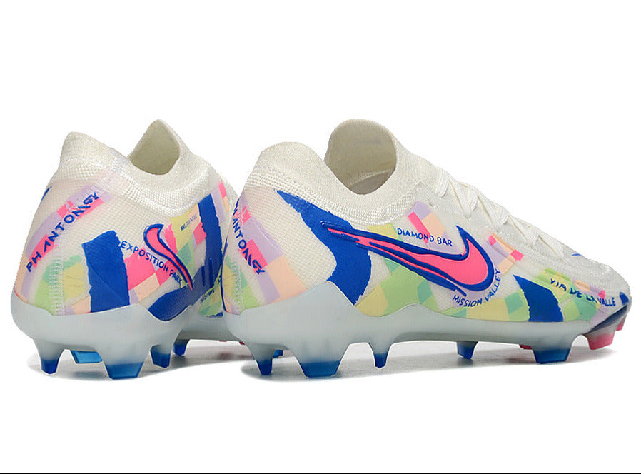 Phantom Luna Elite NU Low-top Super A Men's Full Knit Waterproof FG Soccer Shoes - White/Blue/Red/Yellow