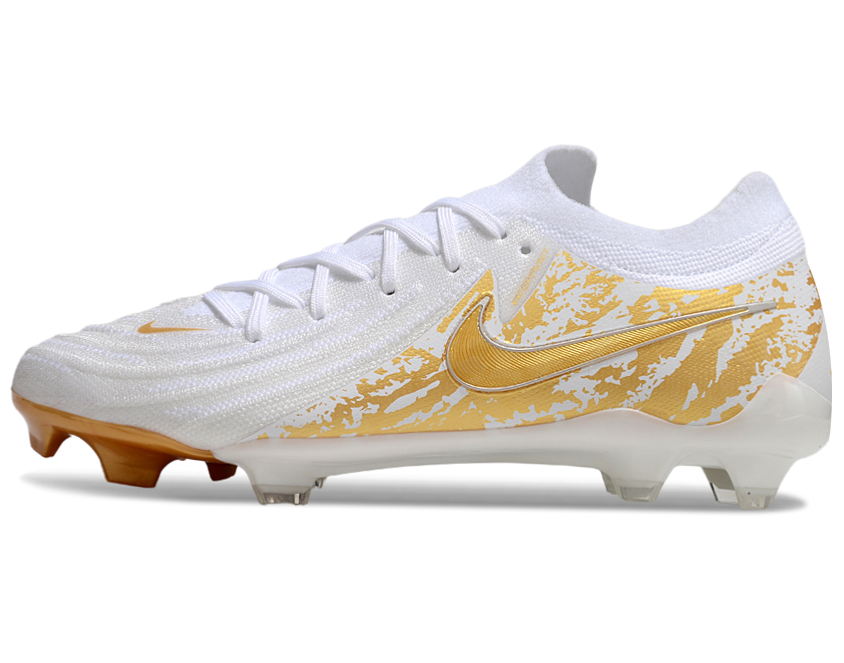 Phantom Luna Elite NU Low-top Super A Men's Full Knit Waterproof FG Soccer Shoes - White/Gold