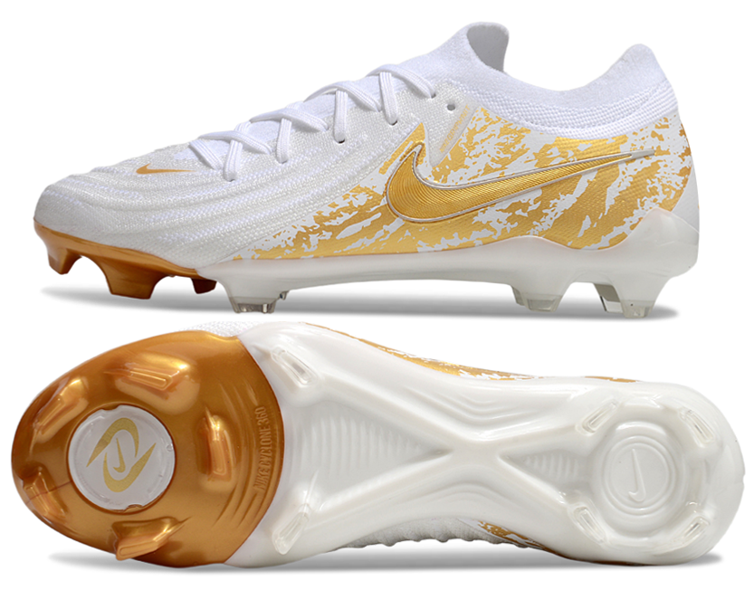 Phantom Luna Elite NU Low-top Super A Men's Full Knit Waterproof FG Soccer Shoes - White/Gold