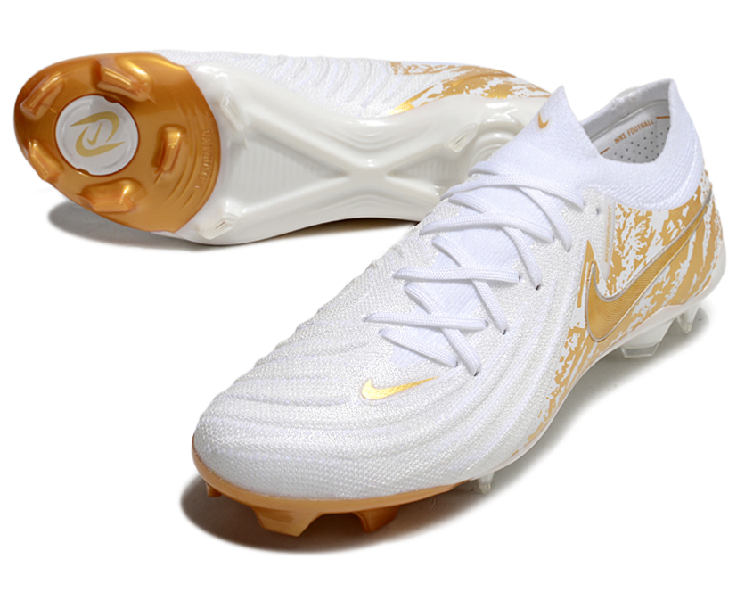 Phantom Luna Elite NU Low-top Super A Men's Full Knit Waterproof FG Soccer Shoes - White/Gold